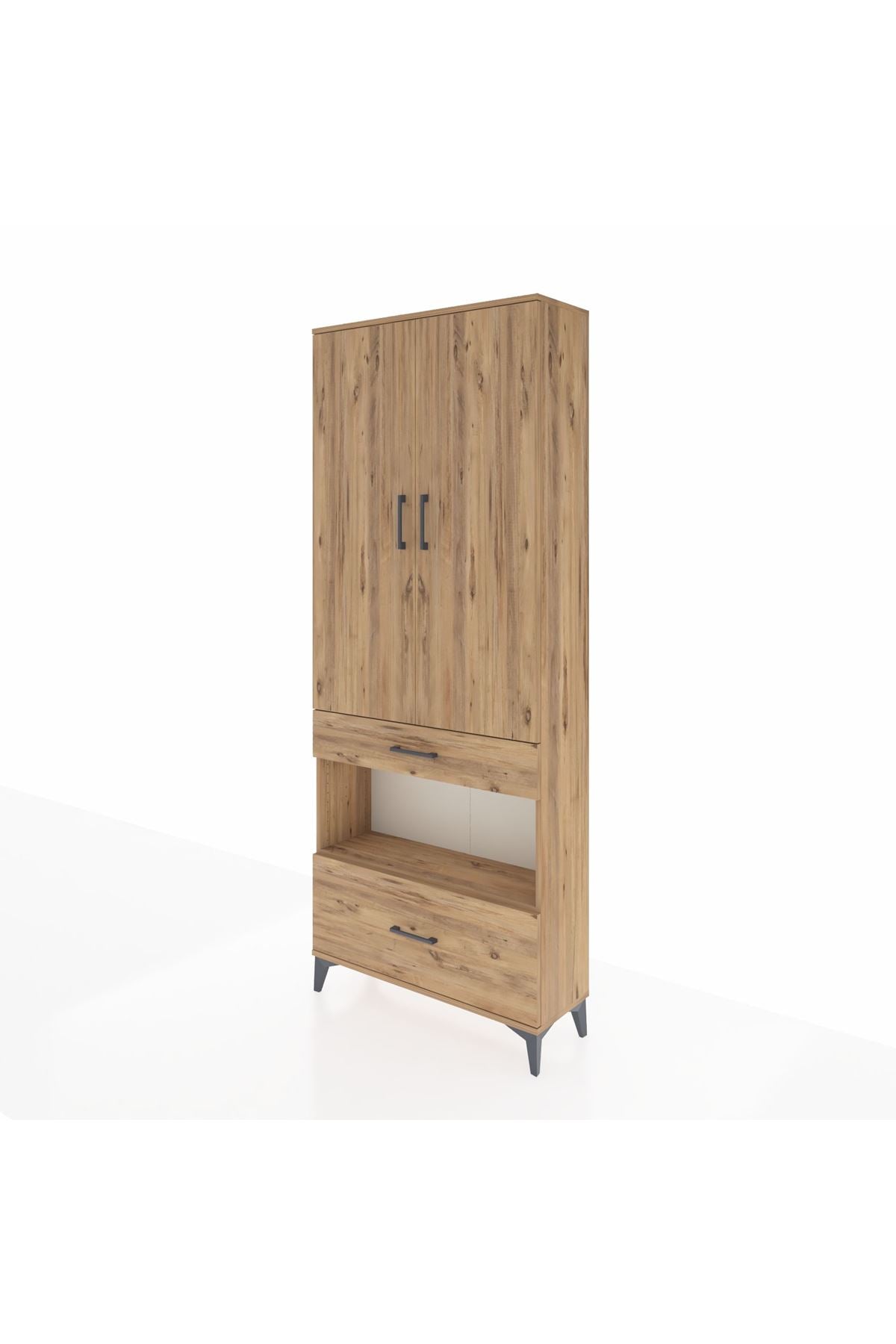 Arges Dolap 3 Raflı 2 Çekmeceli Tek Askılı 88x30x221 Çam-Çam