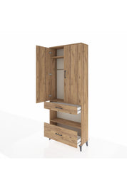 Arges Dolap 3 Raflı 2 Çekmeceli Tek Askılı 88x30x221 Çam-Çam