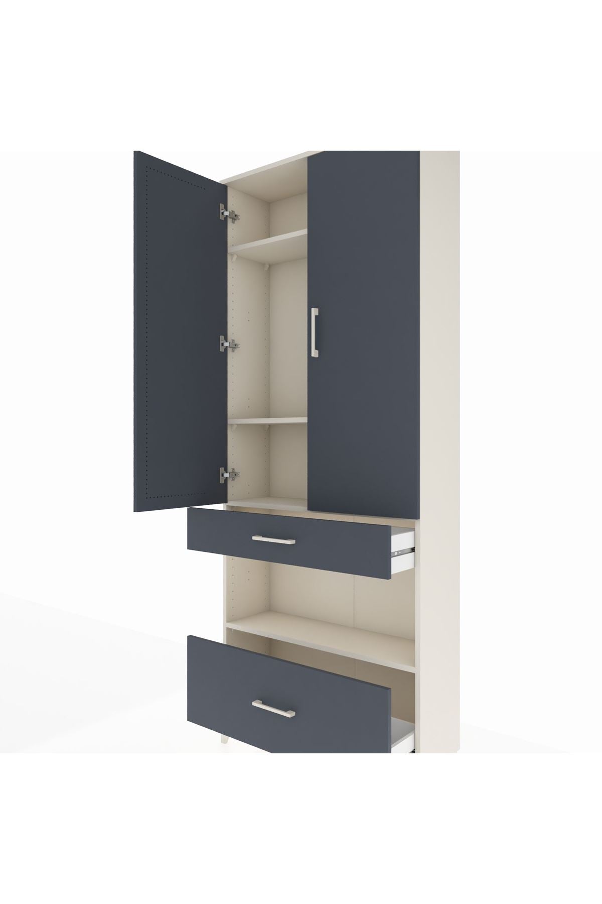 Arges Dolap 4 Raflı 2 Çekmeceli 2 Kapaklı 88x30x221 Aytaşı-Antrasit