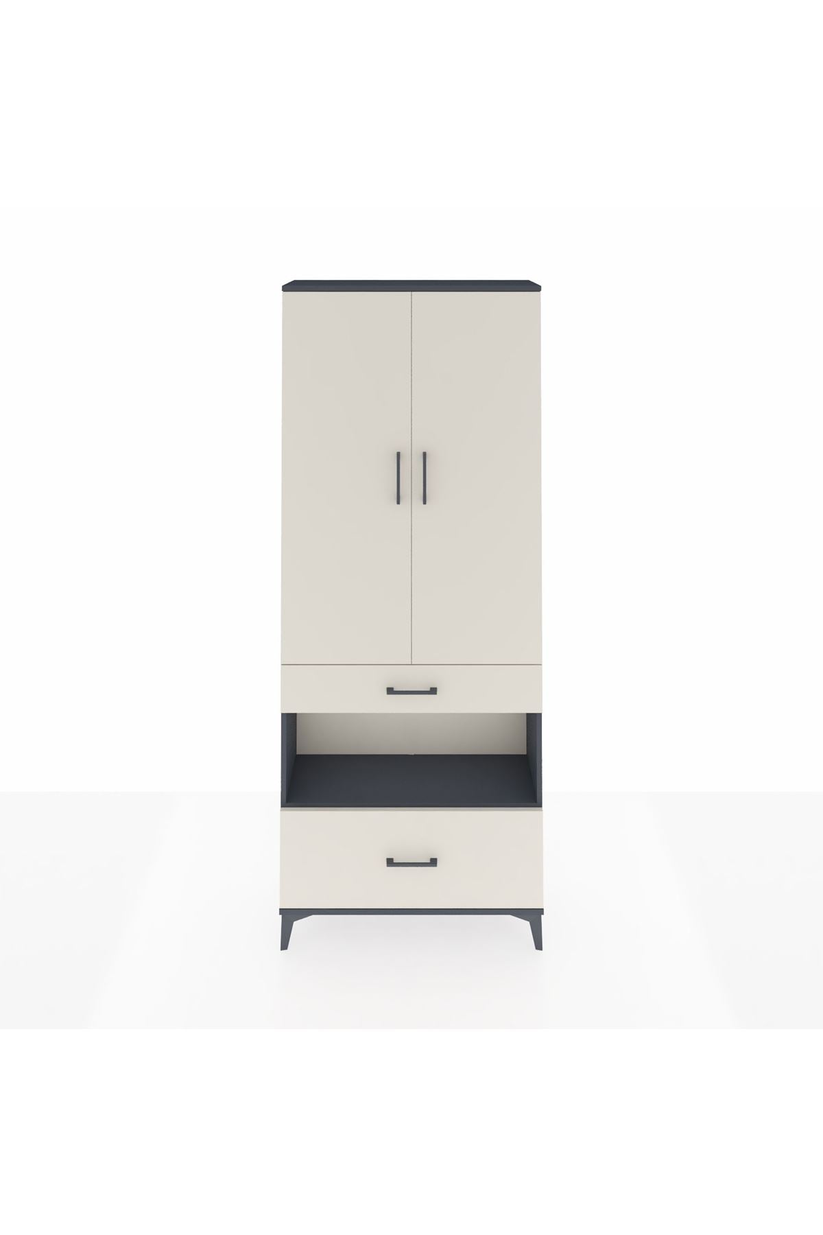 Arges Dolap 4 Raflı 2 Çekmeceli 2 Kapaklı 88x30x221 Antrasit-Aytaşı