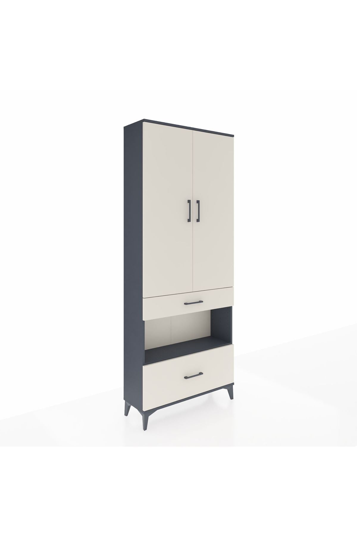 Arges Dolap 4 Raflı 2 Çekmeceli 2 Kapaklı 88x30x221 Antrasit-Aytaşı