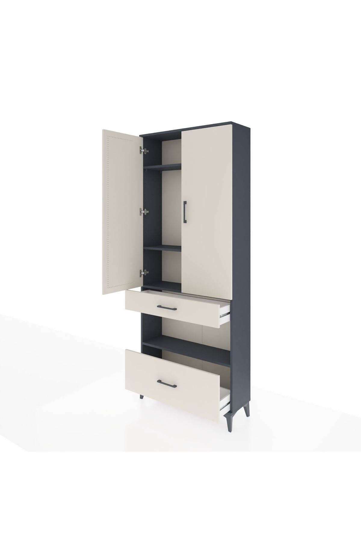 Arges Dolap 4 Raflı 2 Çekmeceli 2 Kapaklı 88x30x221 Antrasit-Aytaşı