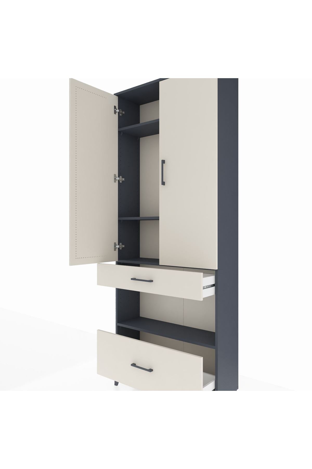 Arges Dolap 4 Raflı 2 Çekmeceli 2 Kapaklı 88x30x221 Antrasit-Aytaşı