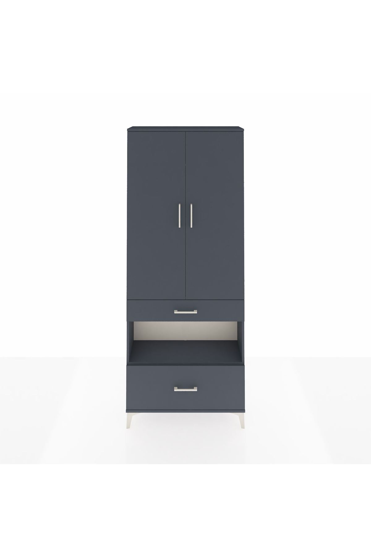 Arges Dolap 4 Raflı 2 Çekmeceli 2 Kapaklı 88x30x221 Antrasit-Antrasit