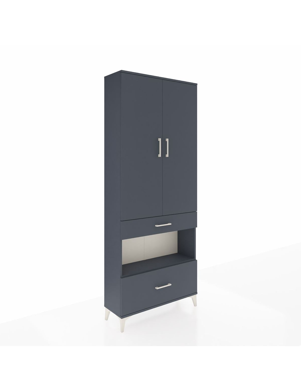 Arges Dolap 4 Raflı 2 Çekmeceli 2 Kapaklı 88x30x221 Antrasit-Antrasit