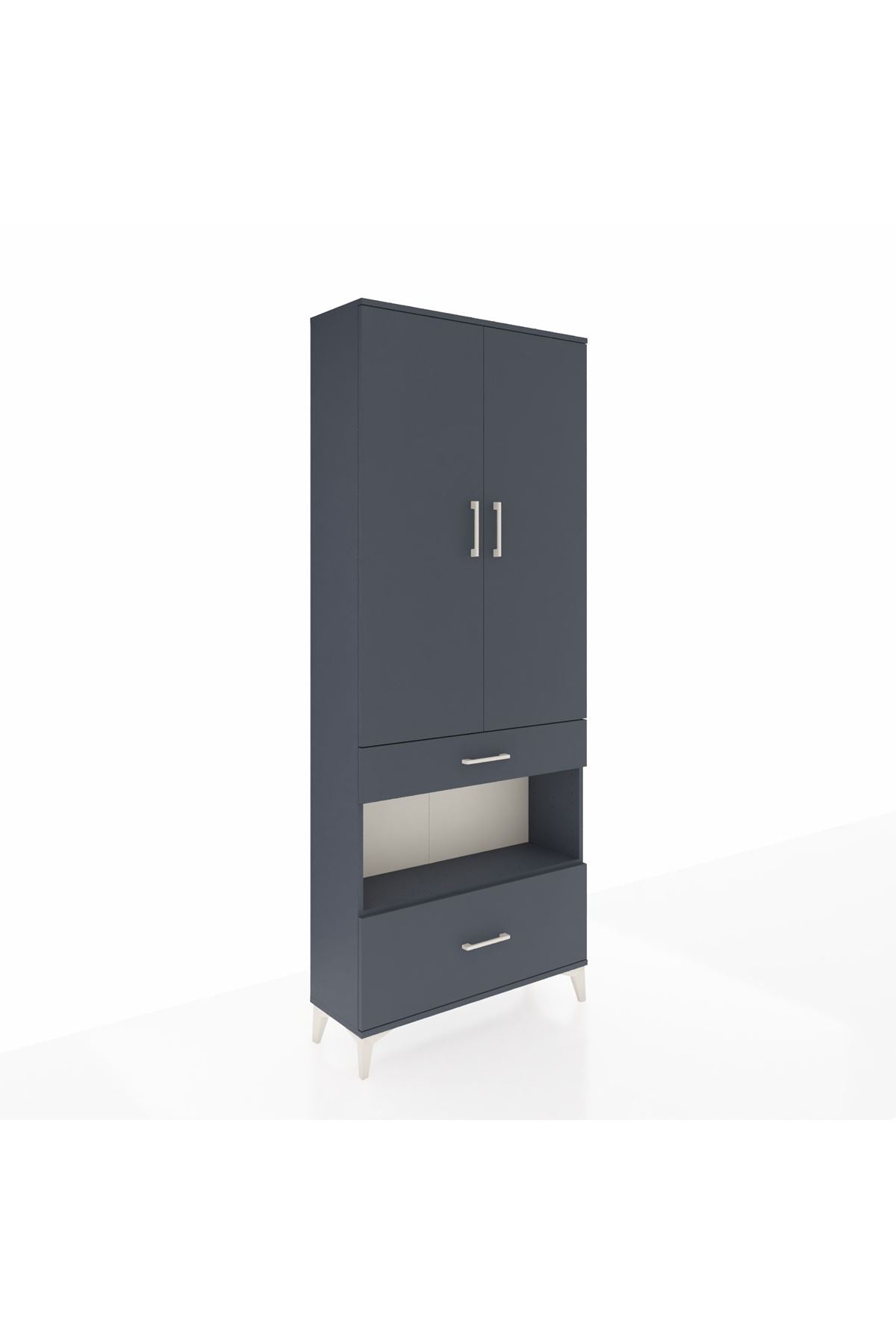 Arges Dolap 4 Raflı 2 Çekmeceli 2 Kapaklı 88x30x221 Antrasit-Antrasit