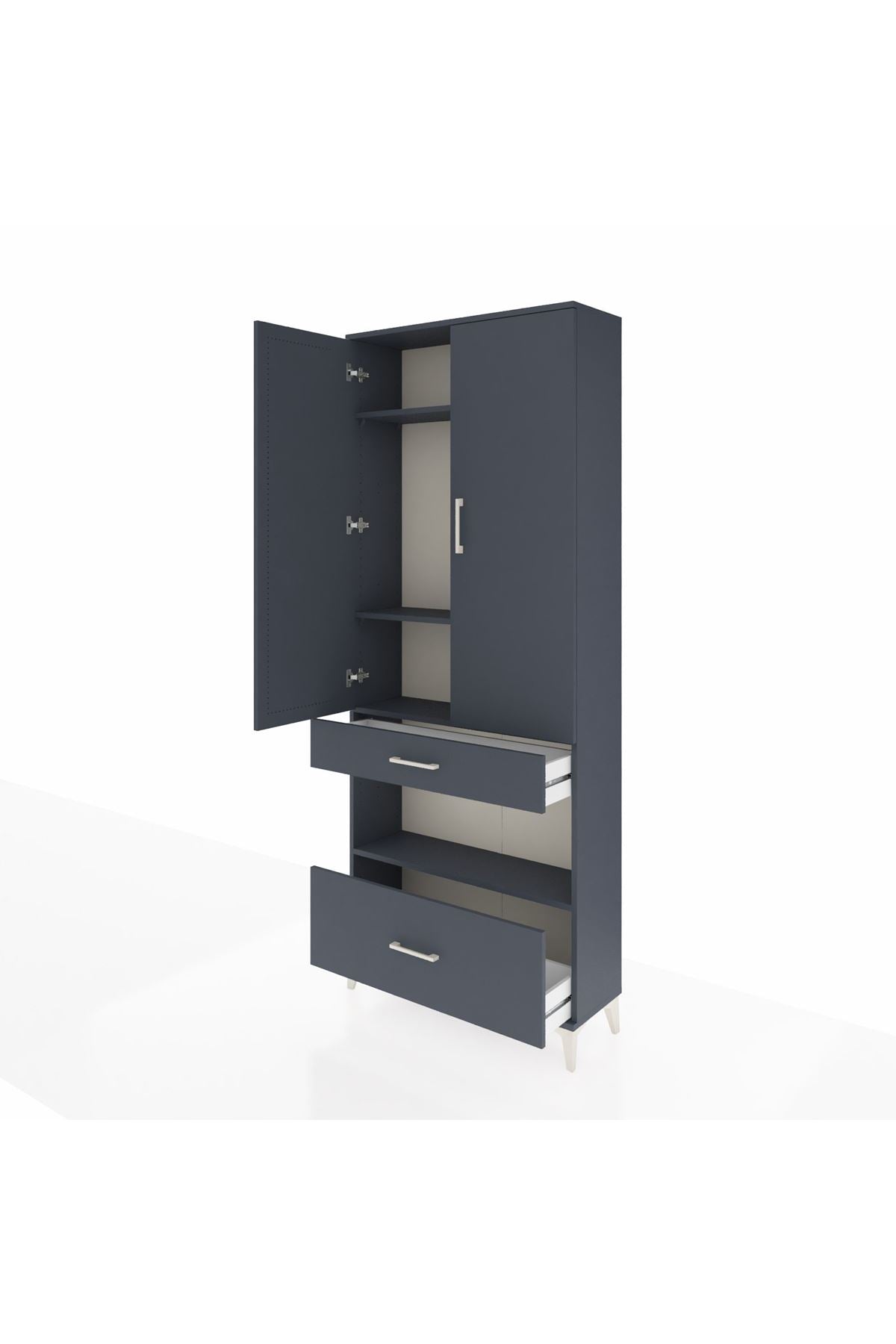 Arges Dolap 4 Raflı 2 Çekmeceli 2 Kapaklı 88x30x221 Antrasit-Antrasit