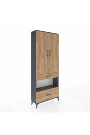 Arges Dolap 4 Raflı 2 Çekmeceli 2 Kapaklı 88x30x221 Antrasit-Çam