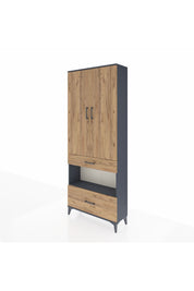 Arges Dolap 4 Raflı 2 Çekmeceli 2 Kapaklı 88x30x221 Antrasit-Çam