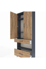 Arges Dolap 4 Raflı 2 Çekmeceli 2 Kapaklı 88x30x221 Antrasit-Çam