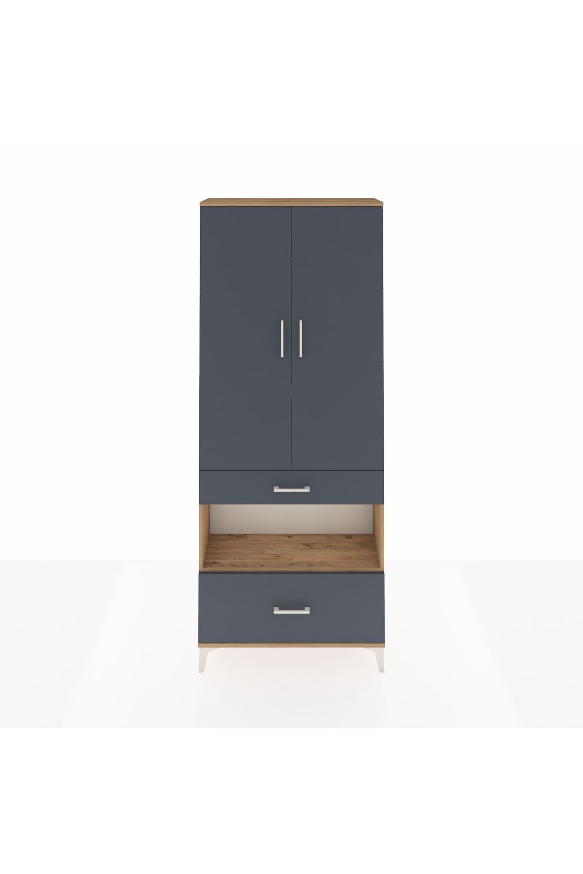 Arges Dolap 4 Raflı 2 Çekmeceli 2 Kapaklı 88x30x221 Çam-Antrasit