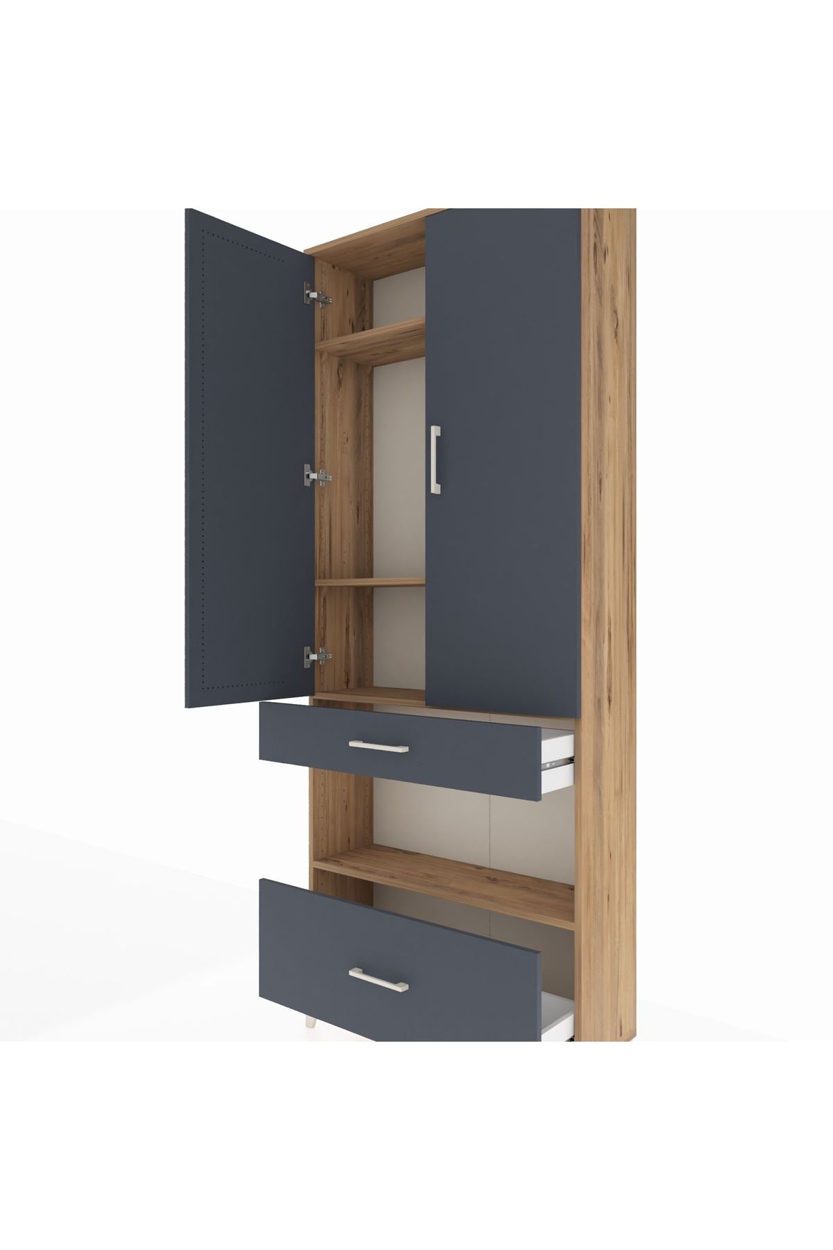 Arges Dolap 4 Raflı 2 Çekmeceli 2 Kapaklı 88x30x221 Çam-Antrasit