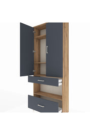 Arges Dolap 4 Raflı 2 Çekmeceli 2 Kapaklı 88x30x221 Çam-Antrasit