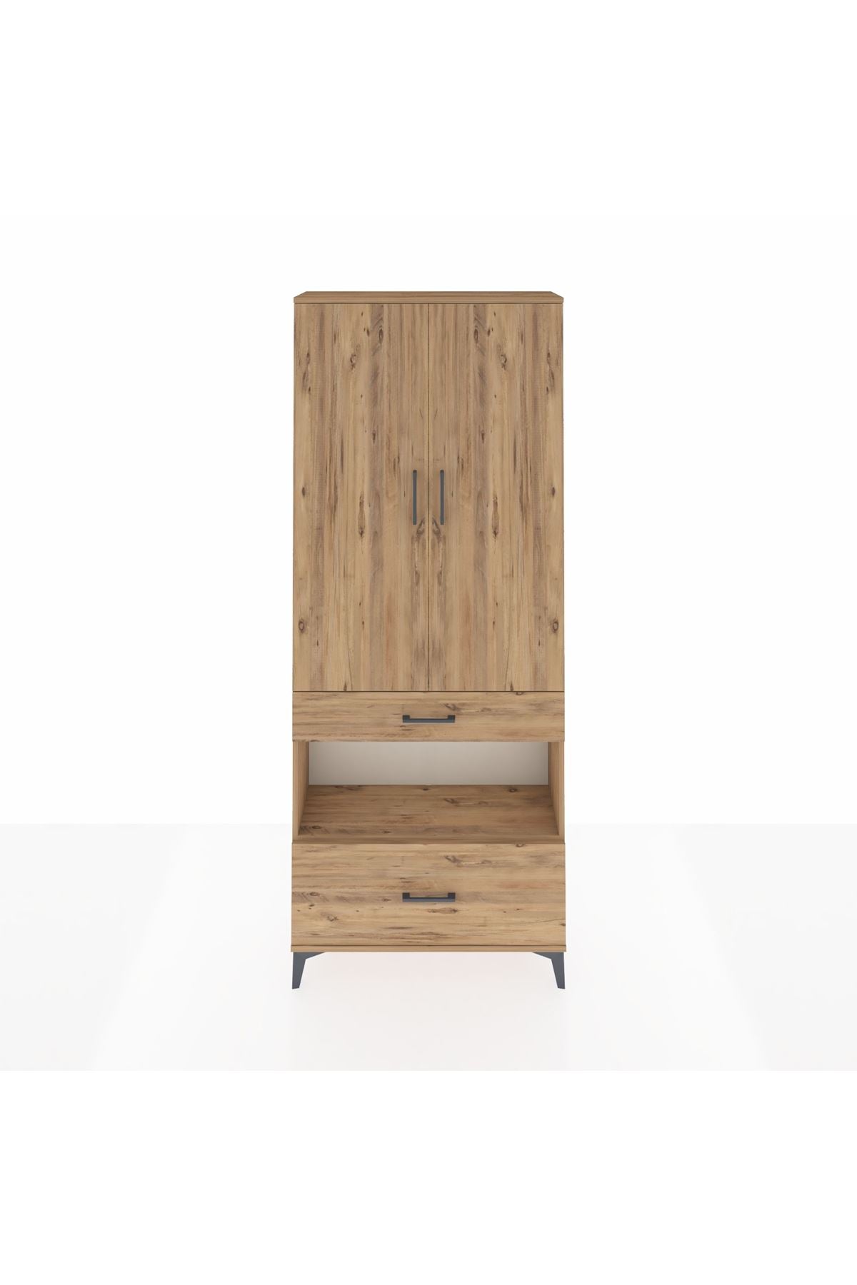 Arges Dolap 4 Raflı 2 Çekmeceli 2 Kapaklı 88x30x221 Çam-Çam