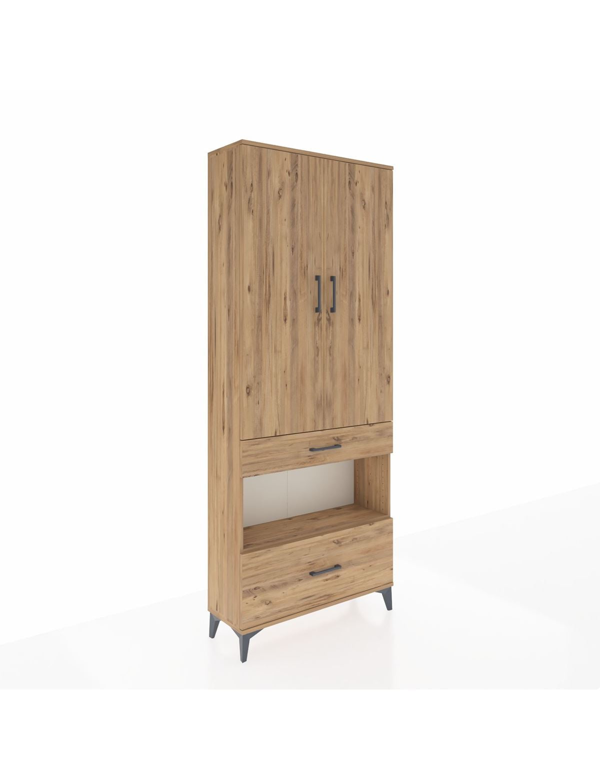 Arges Dolap 4 Raflı 2 Çekmeceli 2 Kapaklı 88x30x221 Çam-Çam