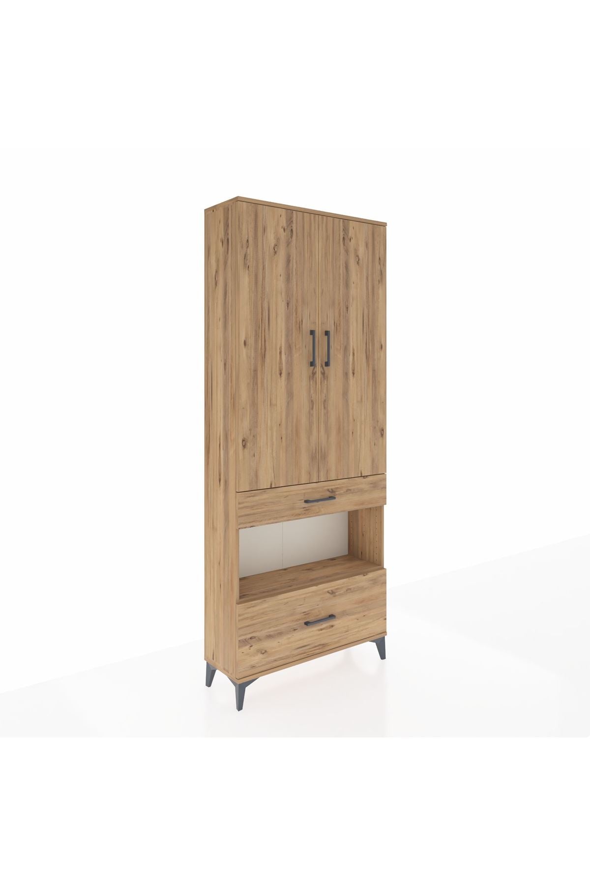 Arges Dolap 4 Raflı 2 Çekmeceli 2 Kapaklı 88x30x221 Çam-Çam