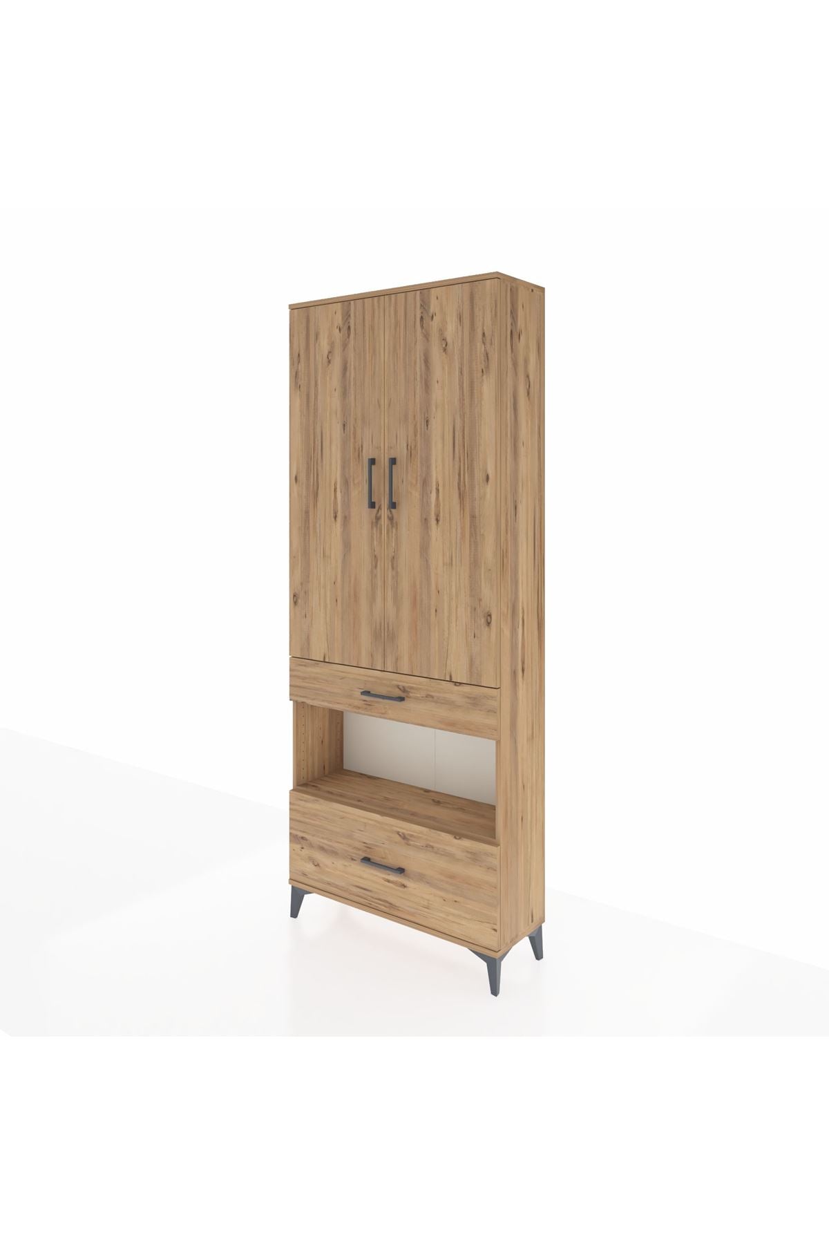 Arges Dolap 4 Raflı 2 Çekmeceli 2 Kapaklı 88x30x221 Çam-Çam