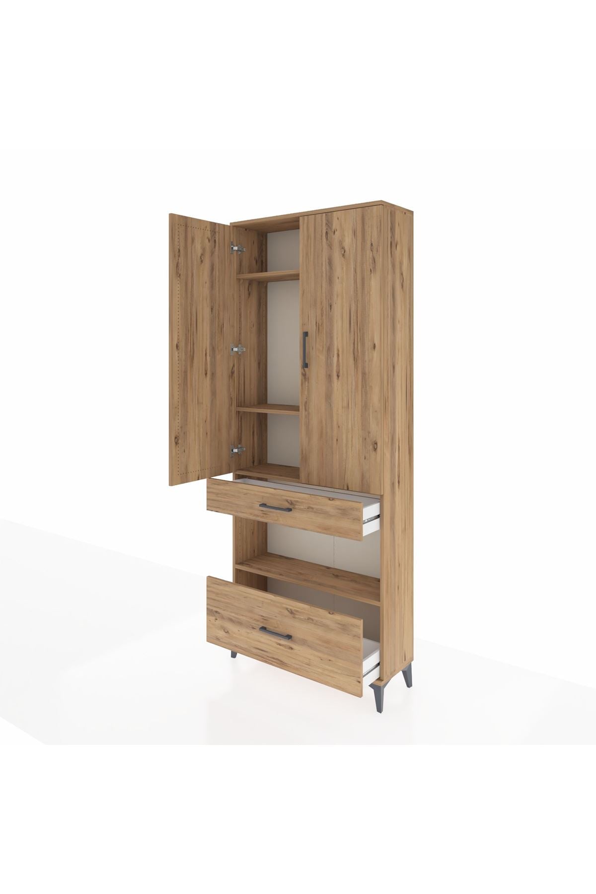 Arges Dolap 4 Raflı 2 Çekmeceli 2 Kapaklı 88x30x221 Çam-Çam