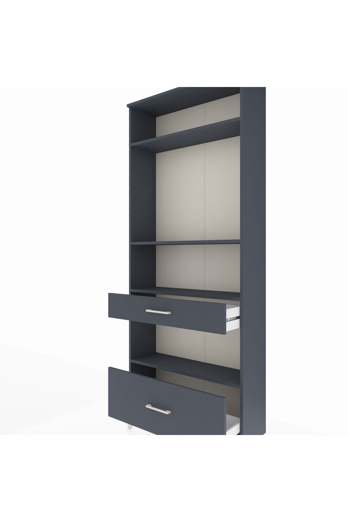 Arges Dolap 4 Raflı 2 Çekmeceli 88x30x221 Antrasit-Antrasit