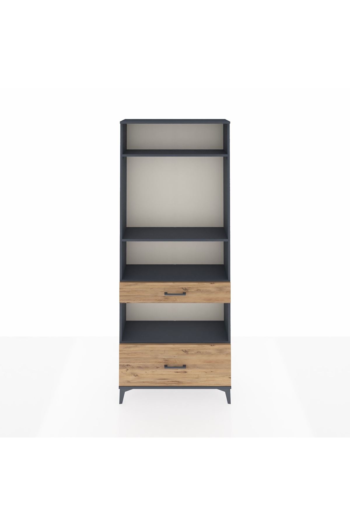 Arges Dolap 4 Raflı 2 Çekmeceli 88x30x221 Antrasit-Çam