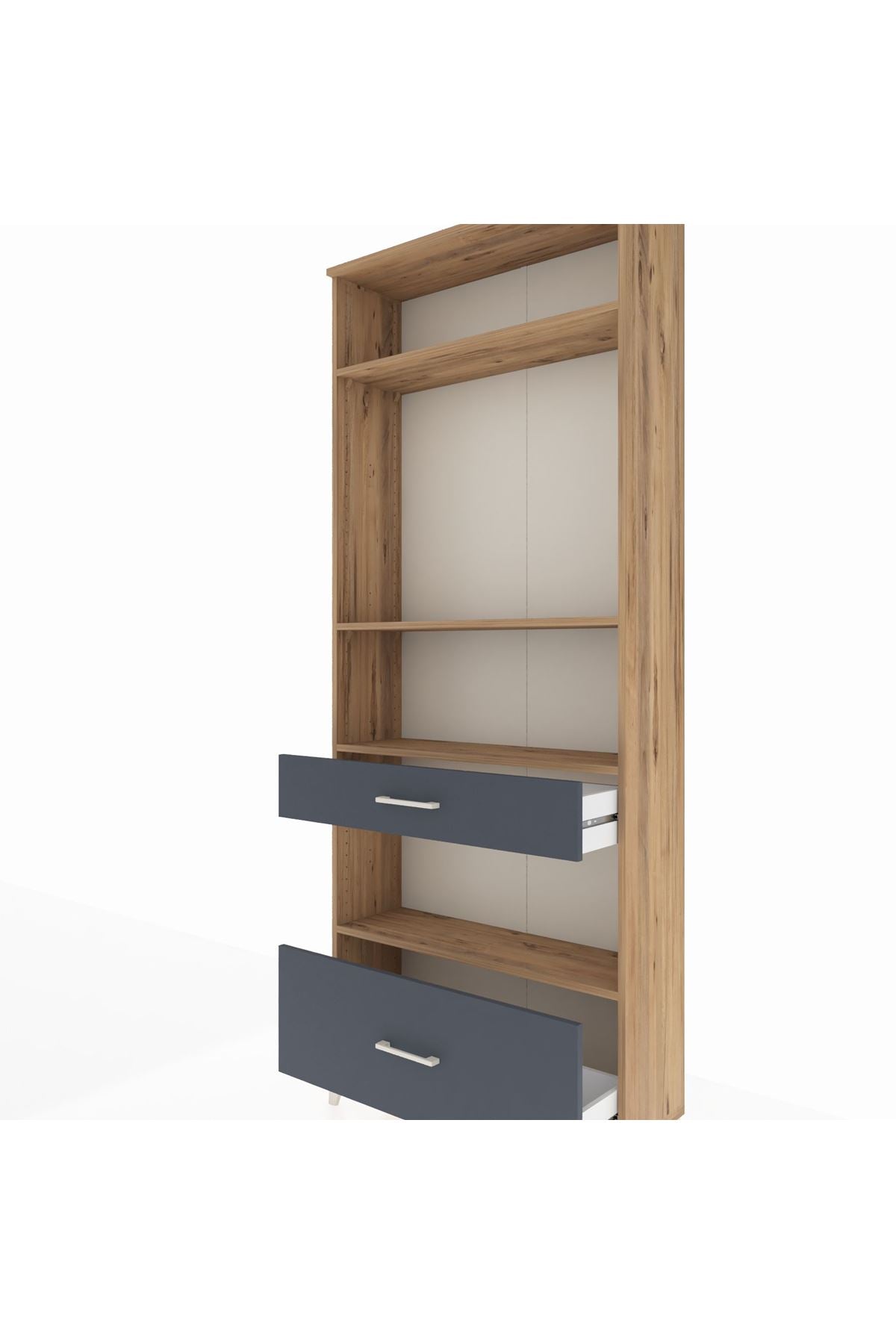 Arges Dolap 4 Raflı 2 Çekmeceli 88x30x221 Çam-Antrasit