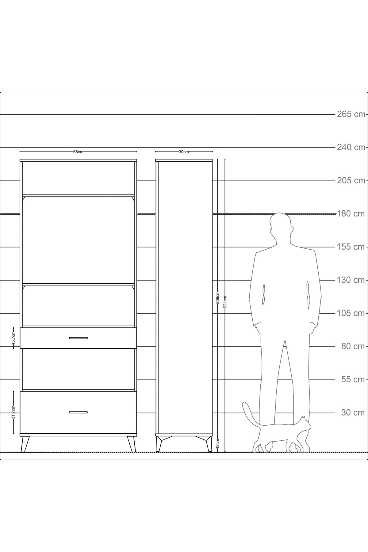 Arges Dolap 4 Raflı 2 Çekmeceli 88x30x221 Çam-Antrasit