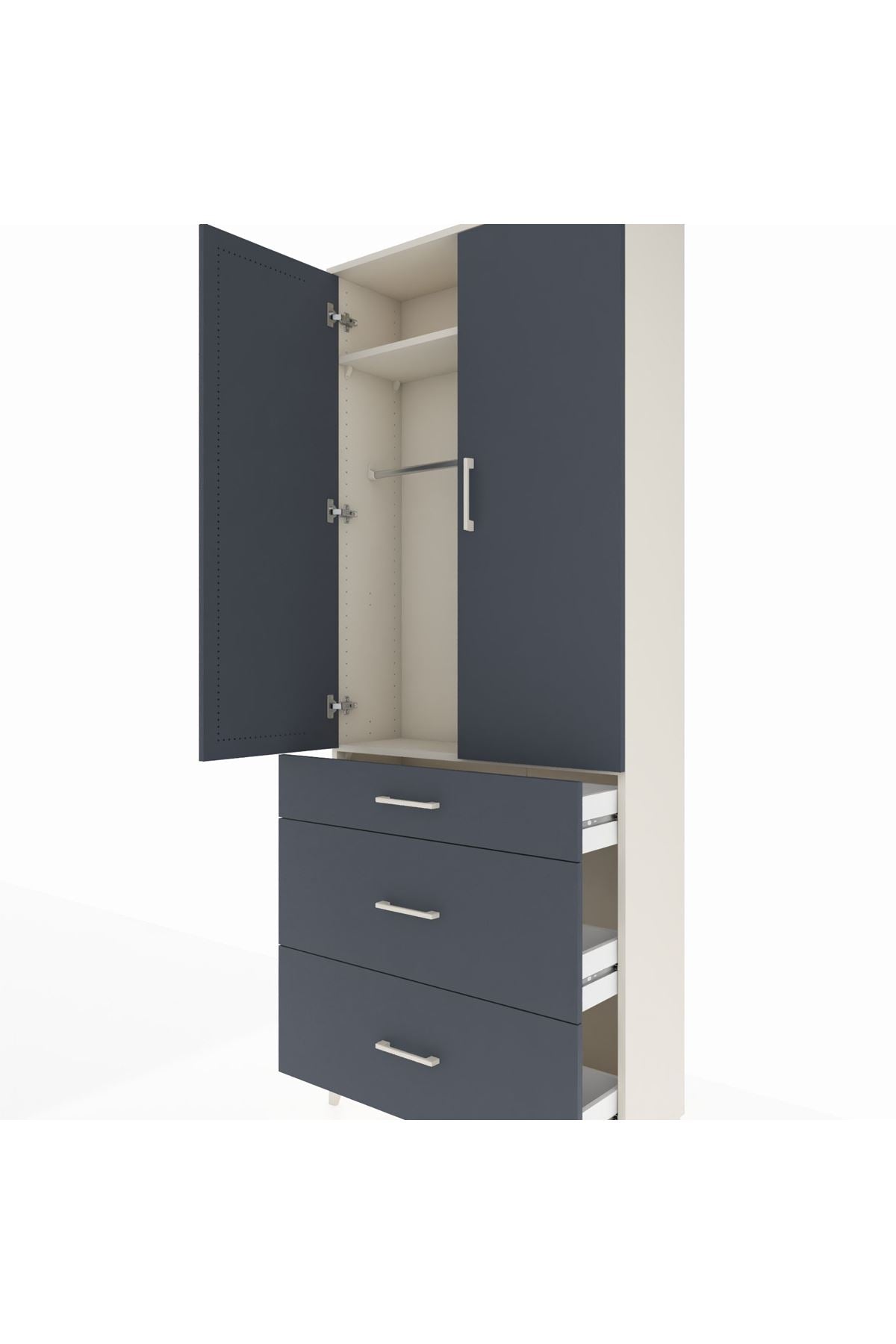 Arges Dolap 2 Raflı 3 Çekmeceli Tek Askılı 88x30x221 Aytaşı-Antrasit