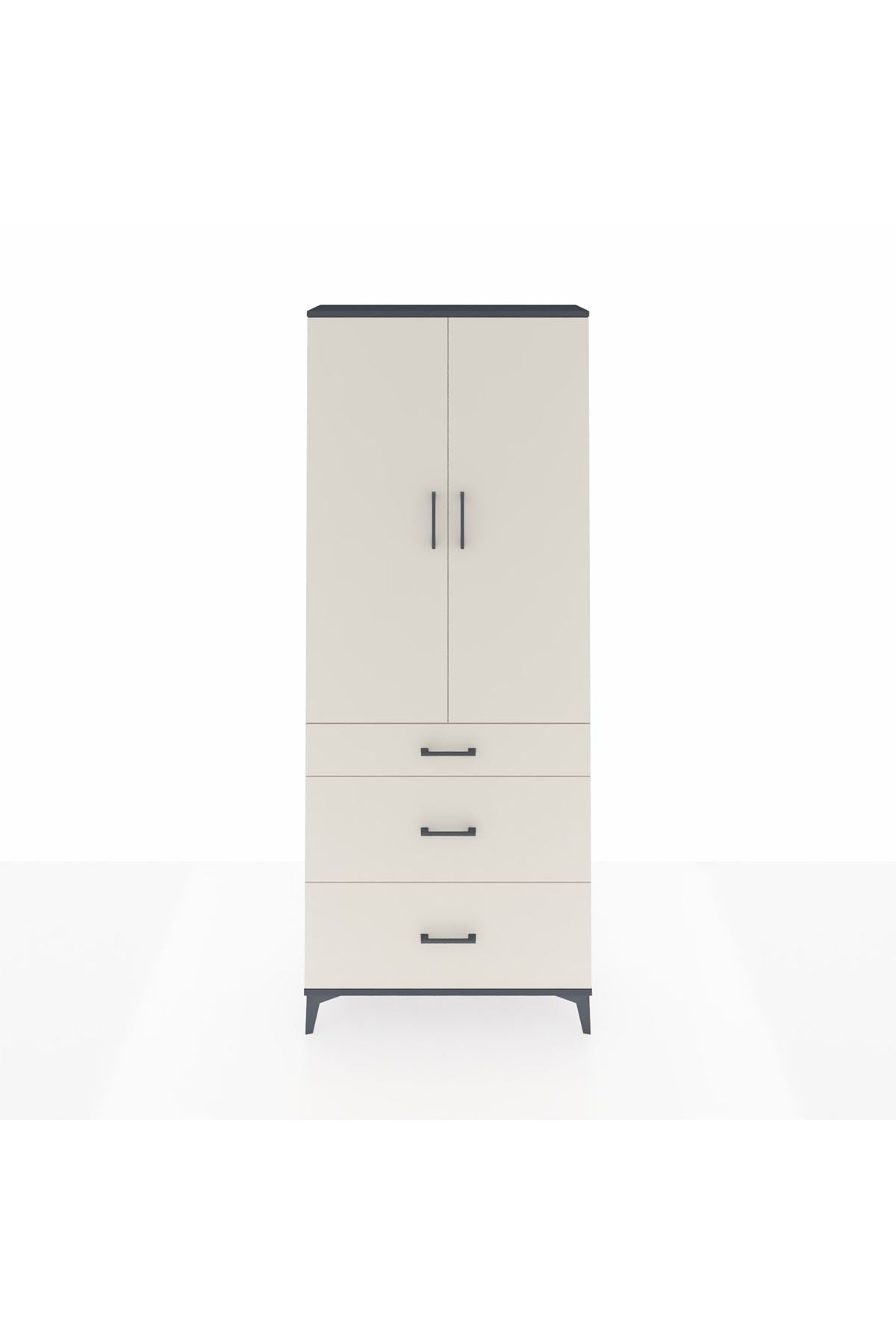 Arges Dolap 2 Raflı 3 Çekmeceli Tek Askılı 88x30x221 Antrasit-Aytaşı