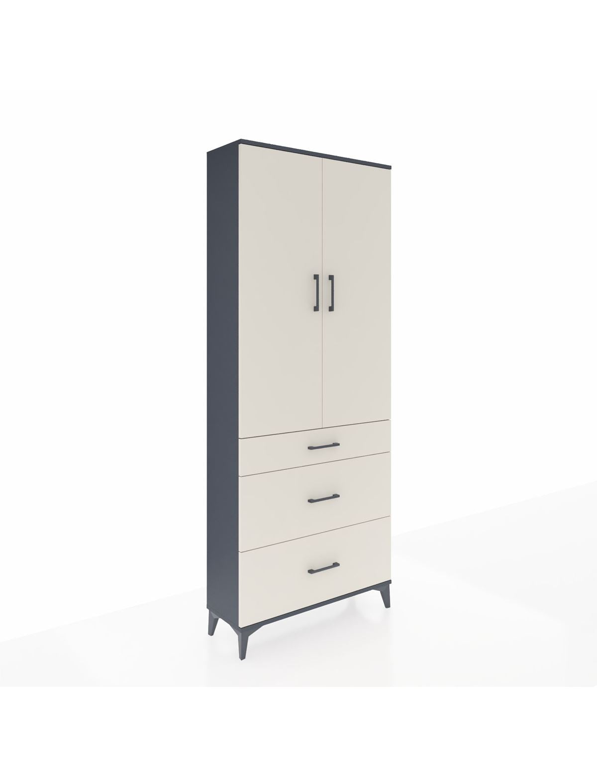 Arges Dolap 2 Raflı 3 Çekmeceli Tek Askılı 88x30x221 Antrasit-Aytaşı