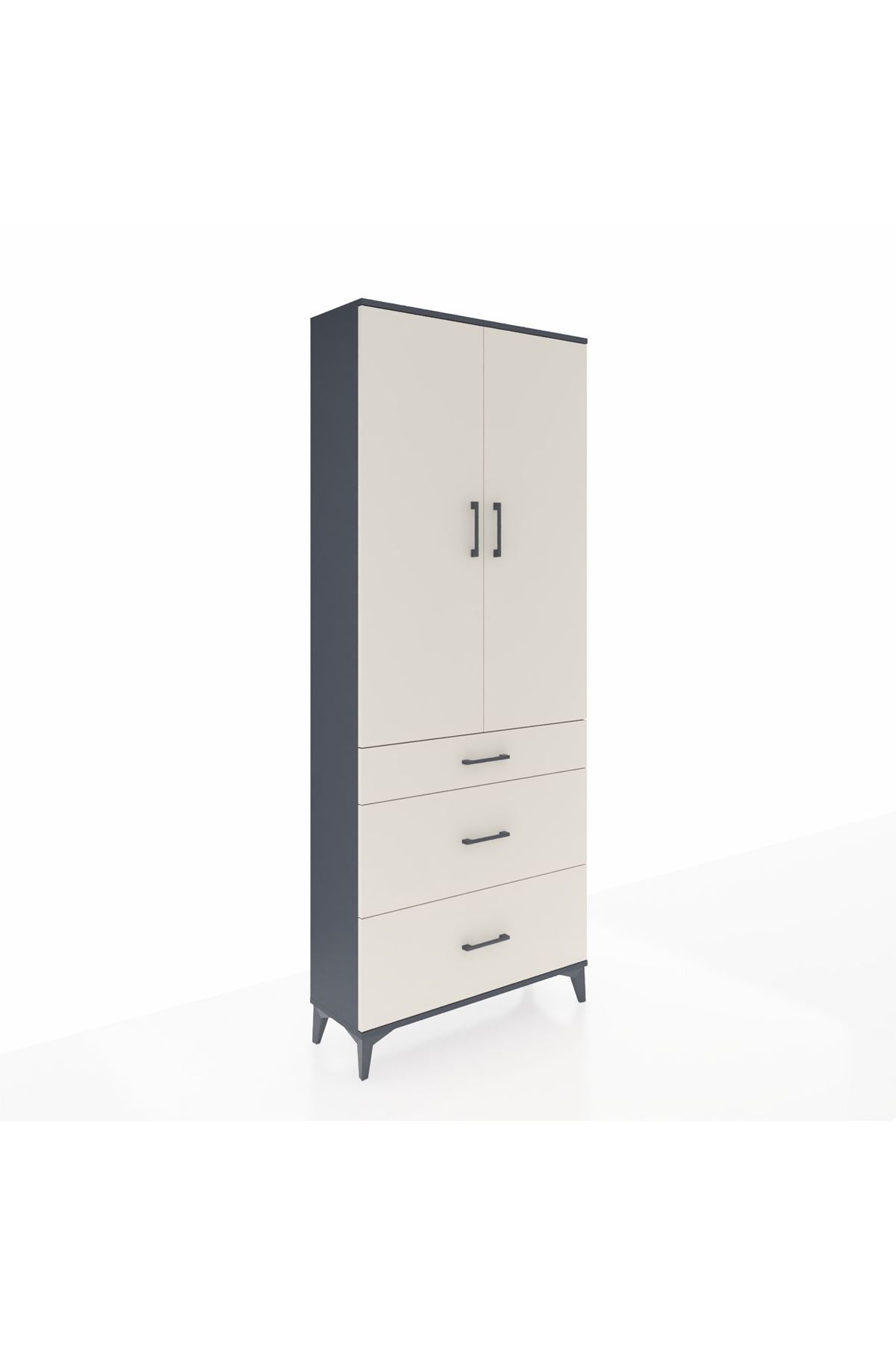 Arges Dolap 2 Raflı 3 Çekmeceli Tek Askılı 88x30x221 Antrasit-Aytaşı