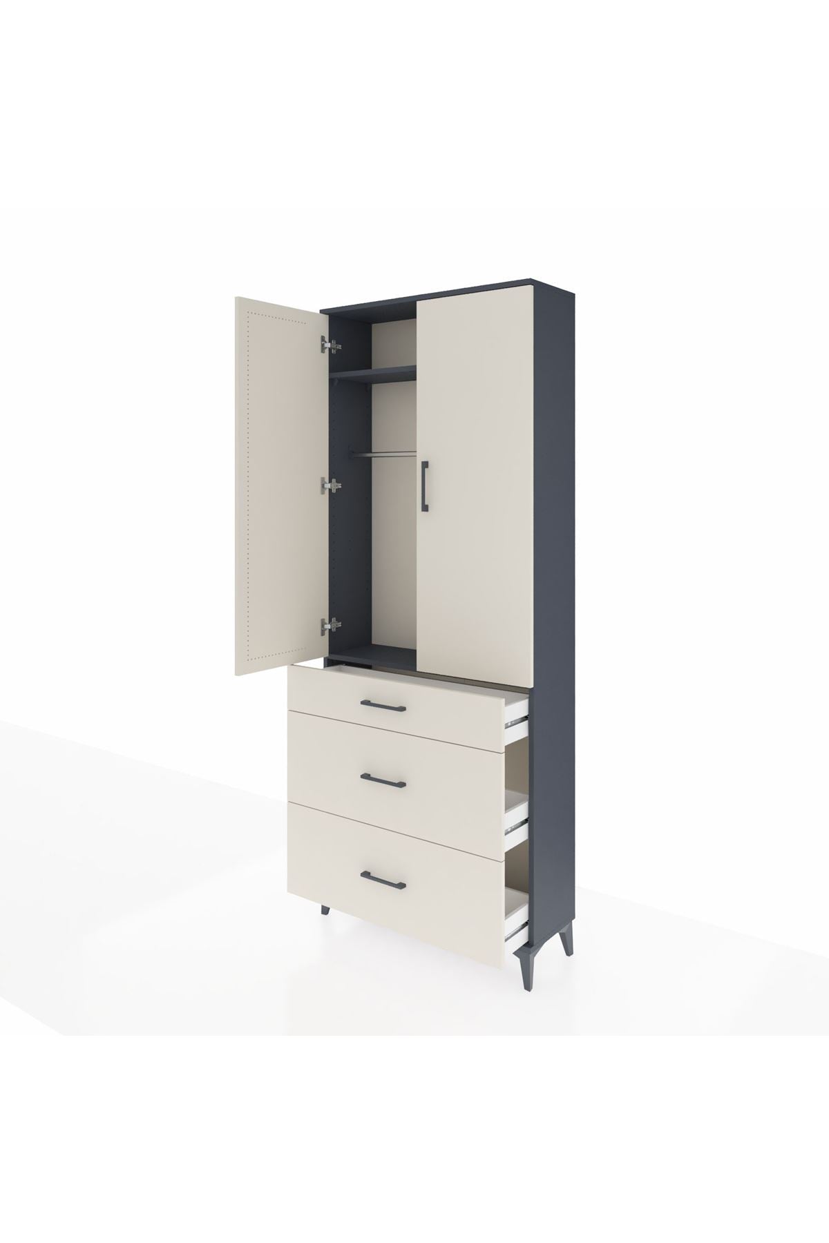 Arges Dolap 2 Raflı 3 Çekmeceli Tek Askılı 88x30x221 Antrasit-Aytaşı