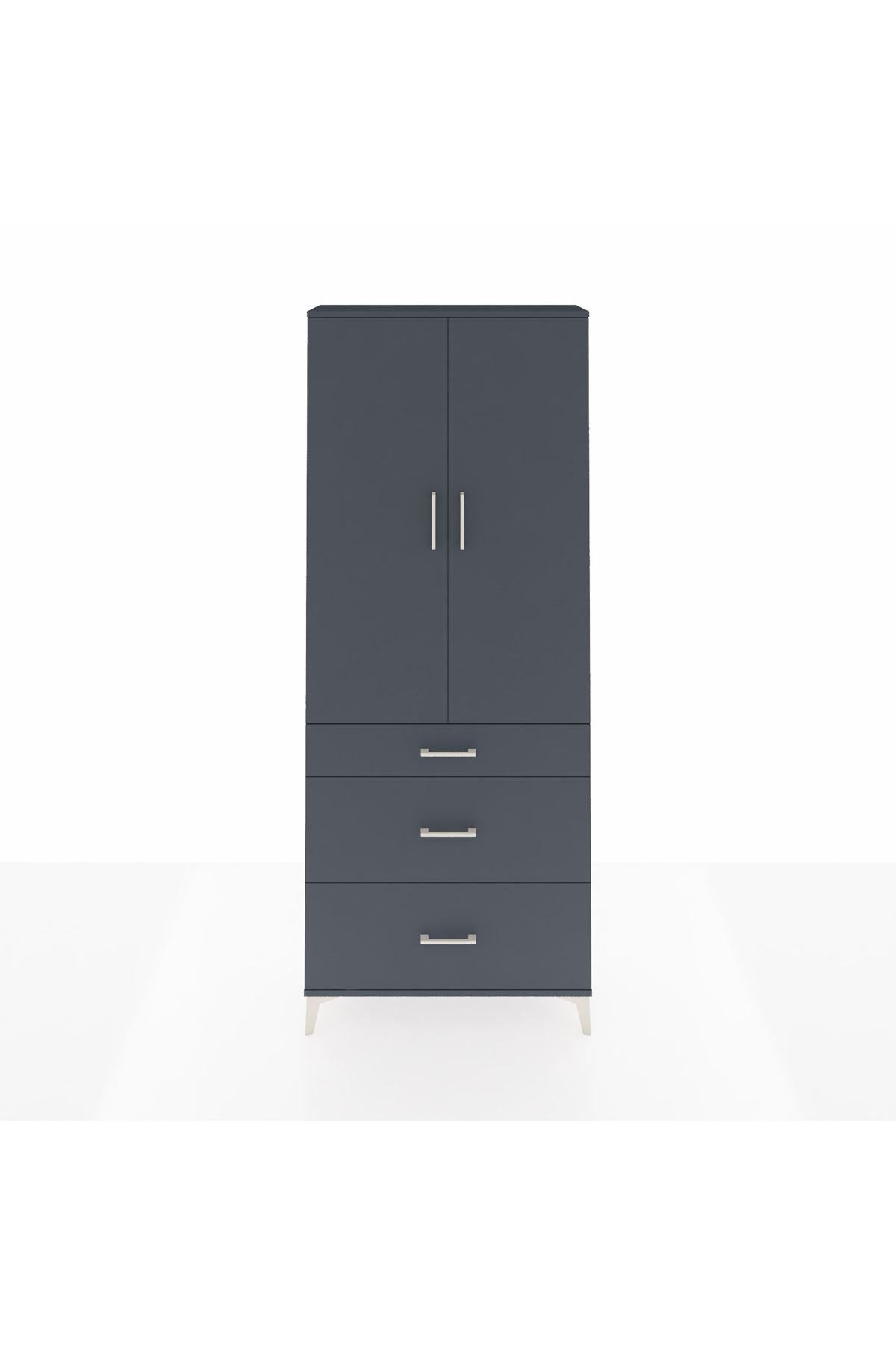 Arges Dolap 2 Raflı 3 Çekmeceli Tek Askılı 88x30x221 Antrasit-Antrasit