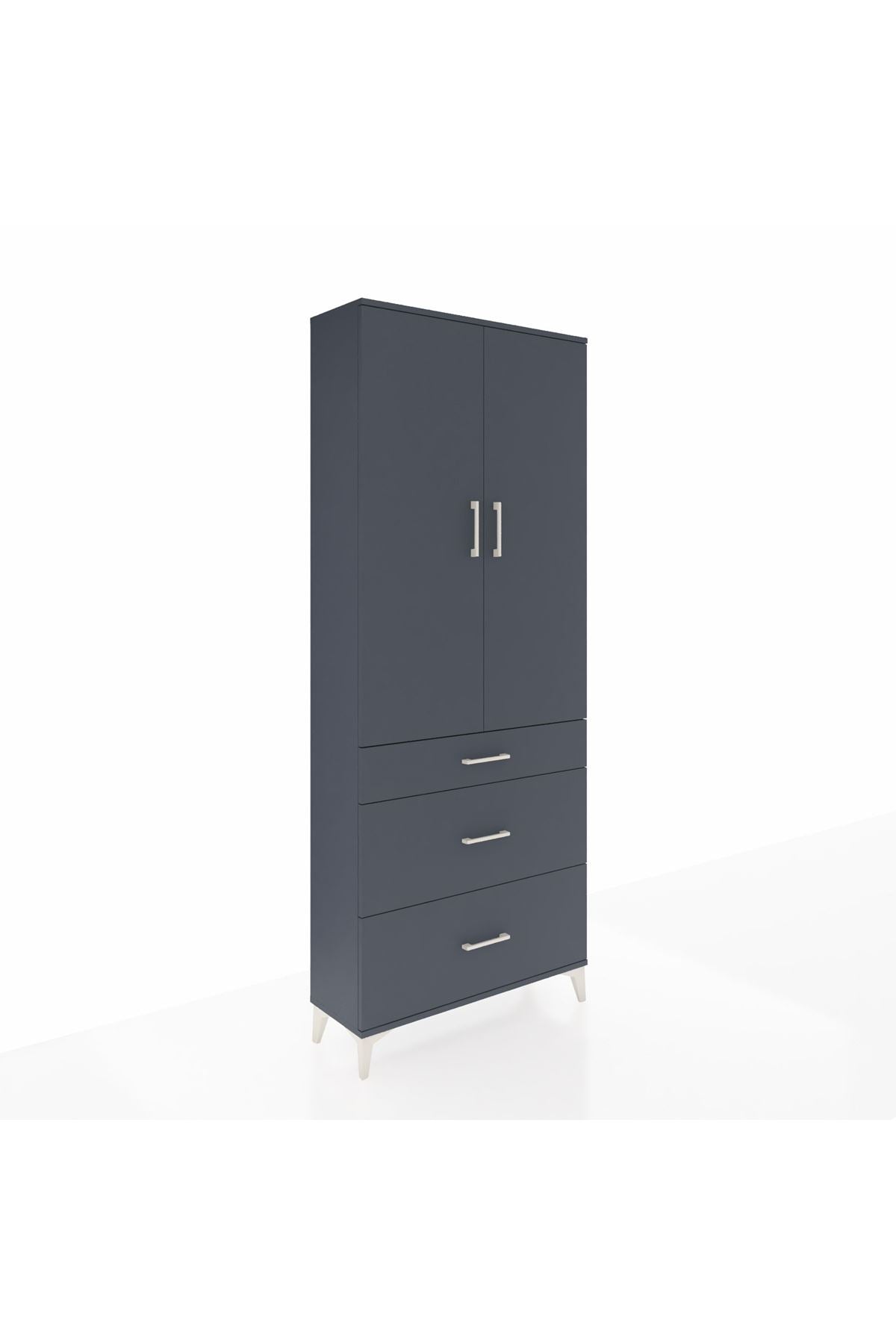 Arges Dolap 2 Raflı 3 Çekmeceli Tek Askılı 88x30x221 Antrasit-Antrasit