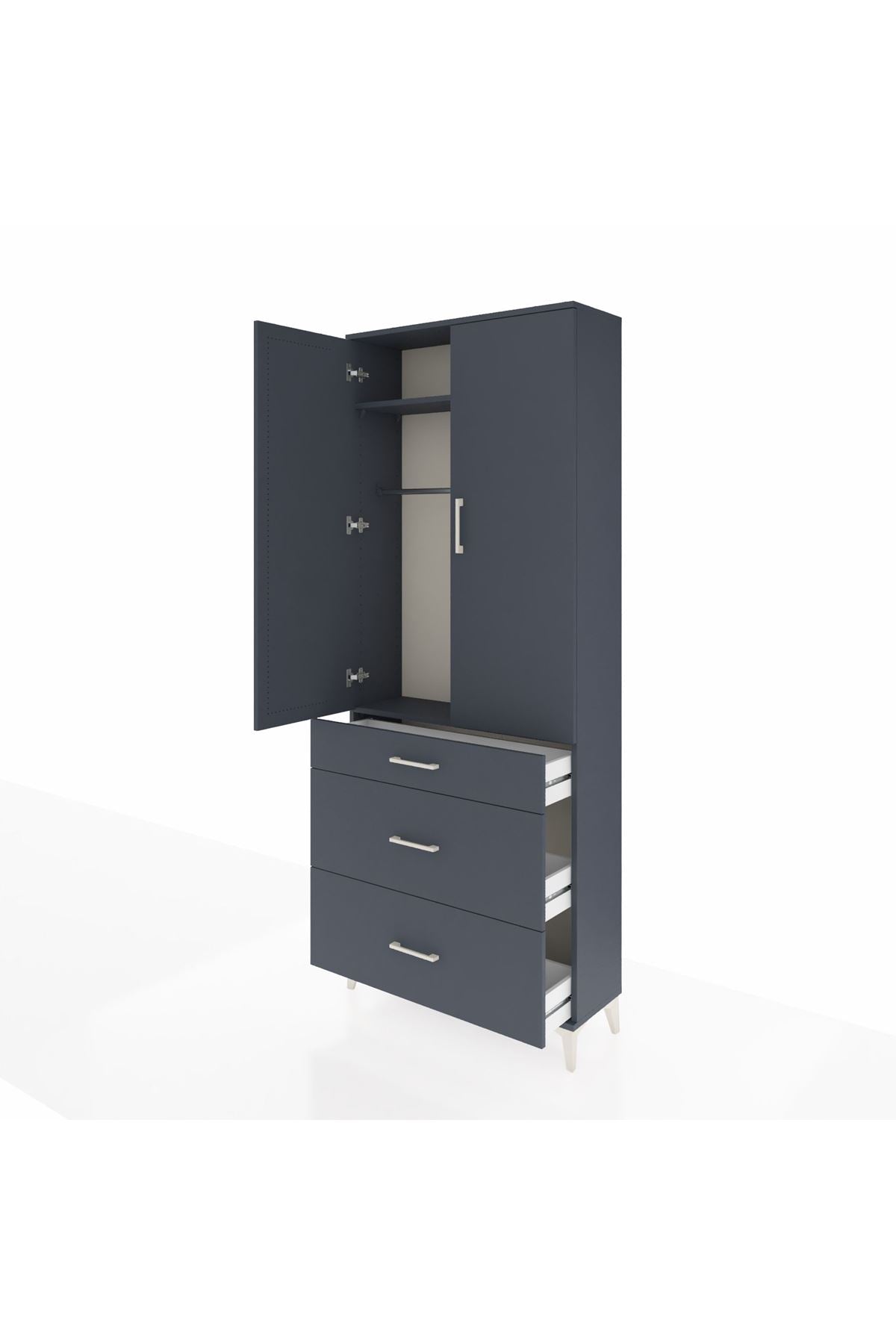 Arges Dolap 2 Raflı 3 Çekmeceli Tek Askılı 88x30x221 Antrasit-Antrasit