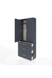 Arges Dolap 2 Raflı 3 Çekmeceli Tek Askılı 88x30x221 Antrasit-Antrasit