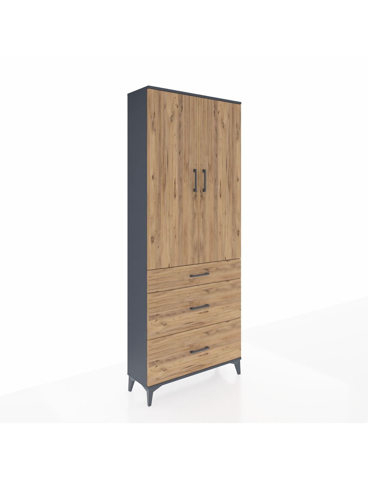 Arges Dolap 2 Raflı 3 Çekmeceli Tek Askılı 88x30x221 Antrasit-Çam