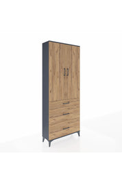 Arges Dolap 2 Raflı 3 Çekmeceli Tek Askılı 88x30x221 Antrasit-Çam