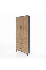 Arges Dolap 2 Raflı 3 Çekmeceli Tek Askılı 88x30x221 Antrasit-Çam