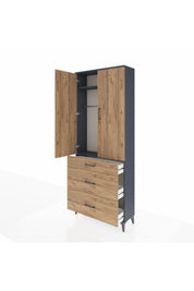 Arges Dolap 2 Raflı 3 Çekmeceli Tek Askılı 88x30x221 Antrasit-Çam
