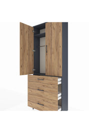 Arges Dolap 2 Raflı 3 Çekmeceli Tek Askılı 88x30x221 Antrasit-Çam