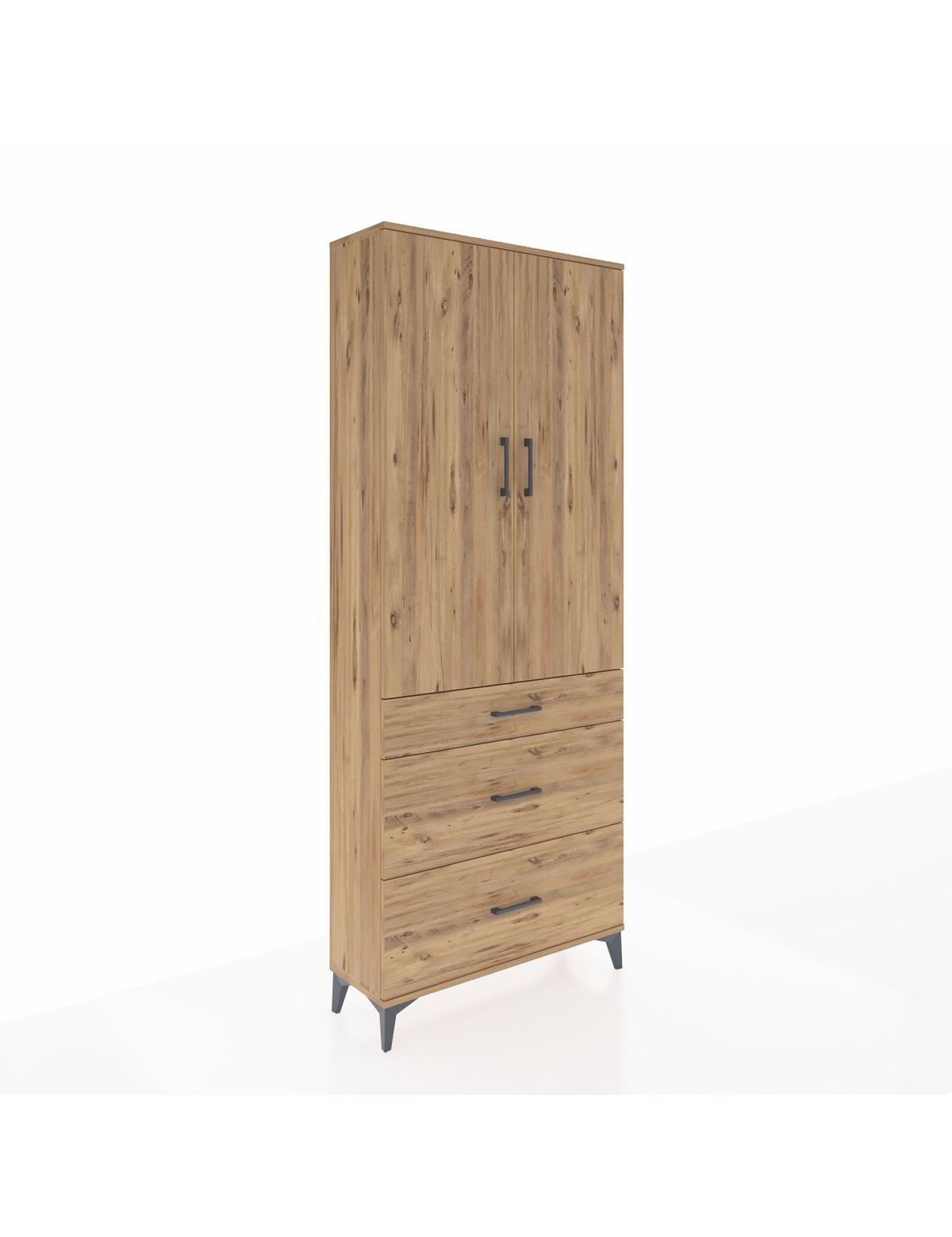 Arges Dolap 2 Raflı 3 Çekmeceli Tek Askılı 88x30x221 Çam-Çam