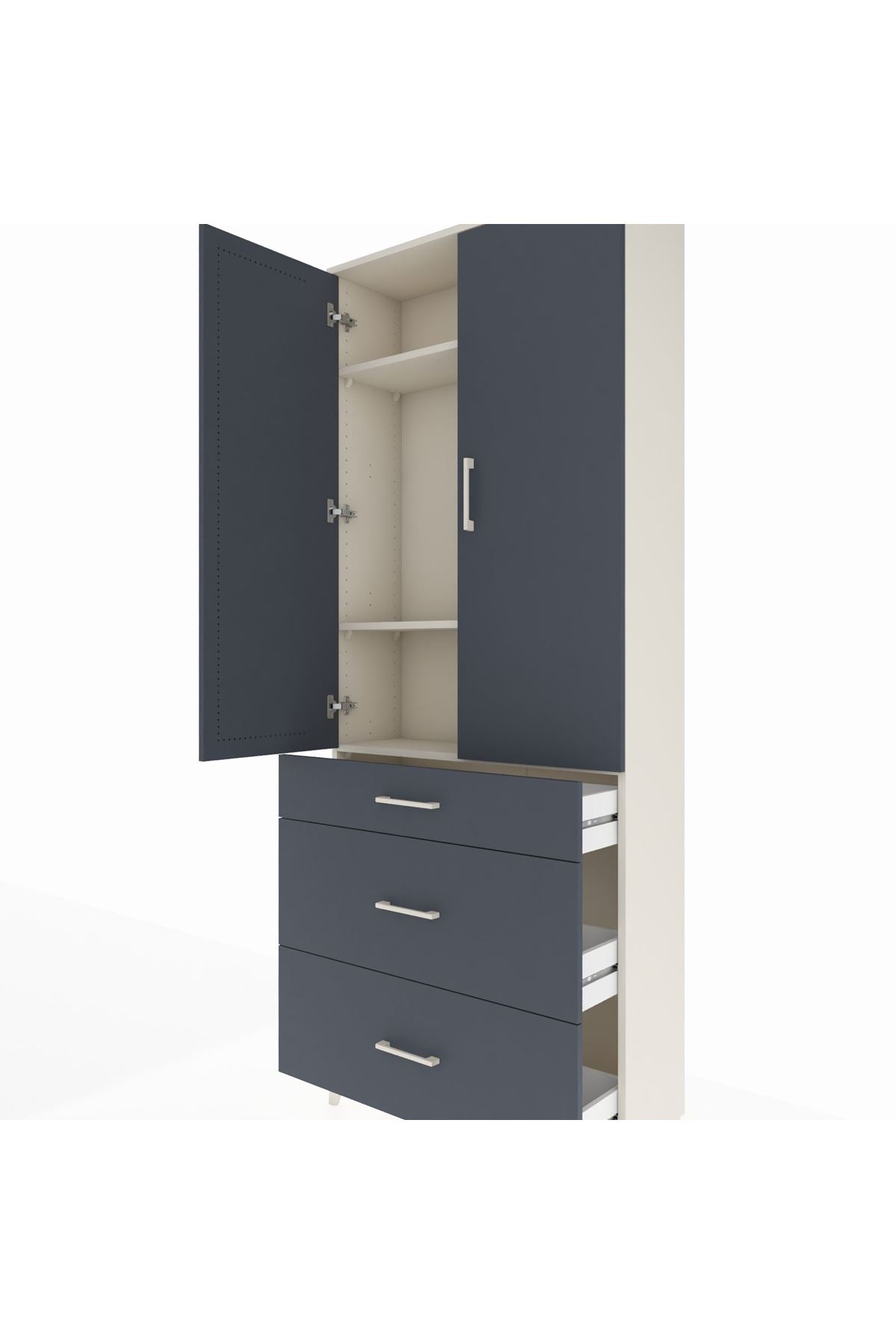 Arges Dolap 3 Raflı 3 Çekmeceli 2 Kapaklı 88x30x221 Aytaşı-Antrasit