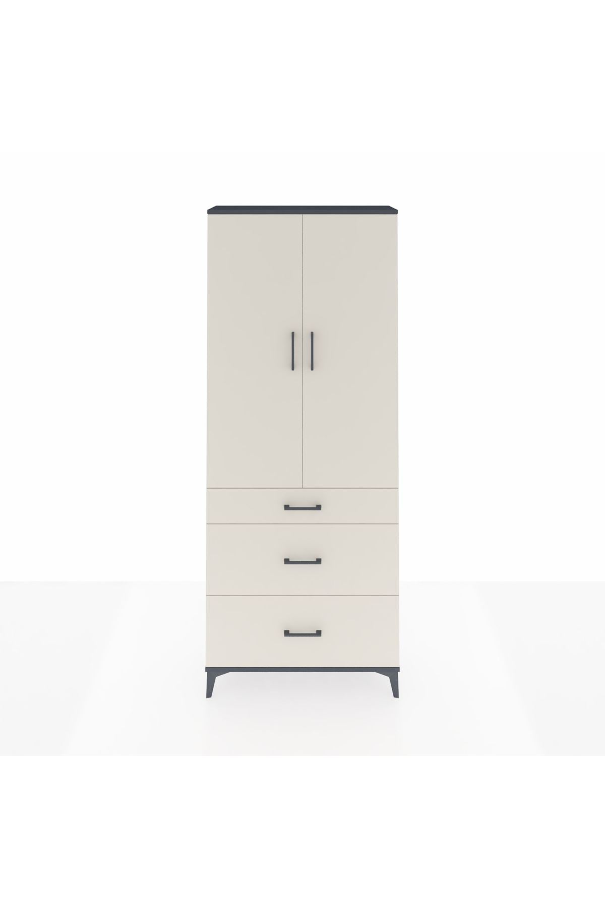Arges Dolap 3 Raflı 3 Çekmeceli 2 Kapaklı 88x30x221 Antrasit-Aytaşı
