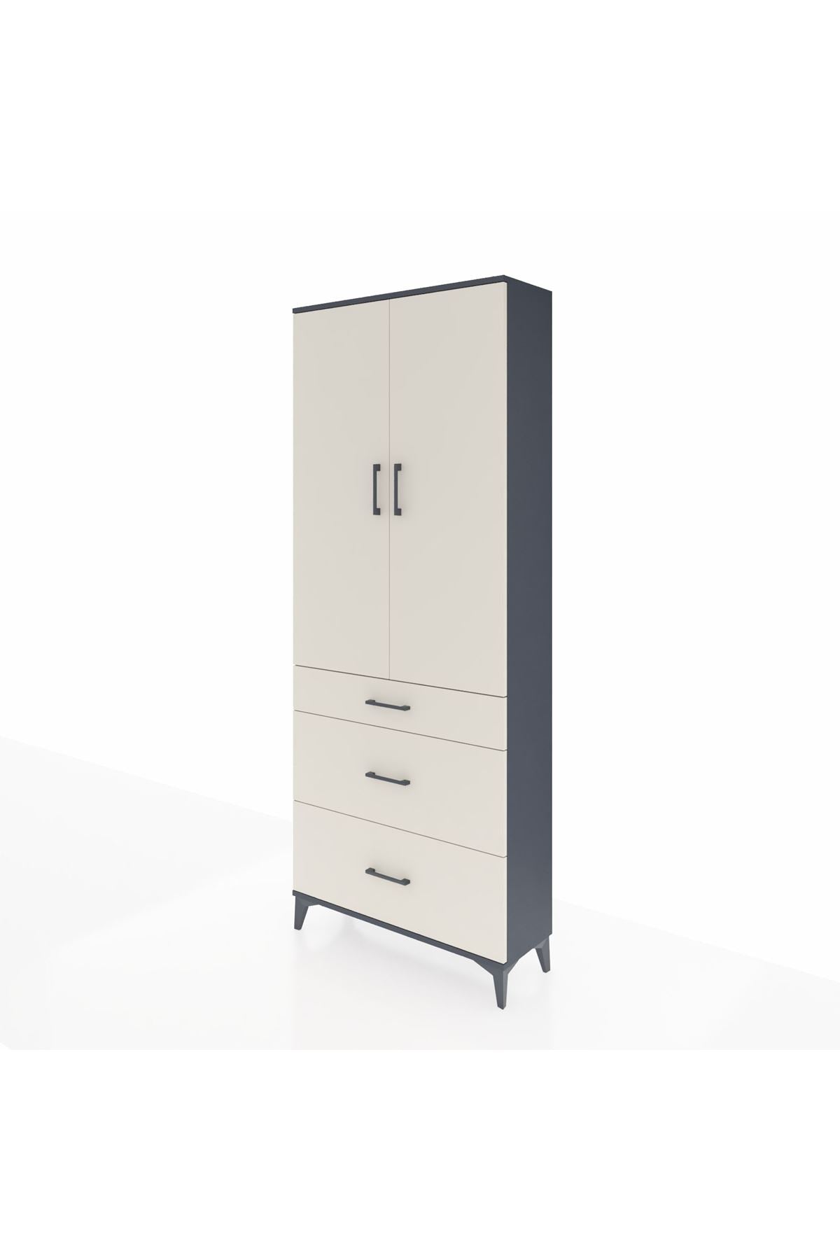 Arges Dolap 3 Raflı 3 Çekmeceli 2 Kapaklı 88x30x221 Antrasit-Aytaşı