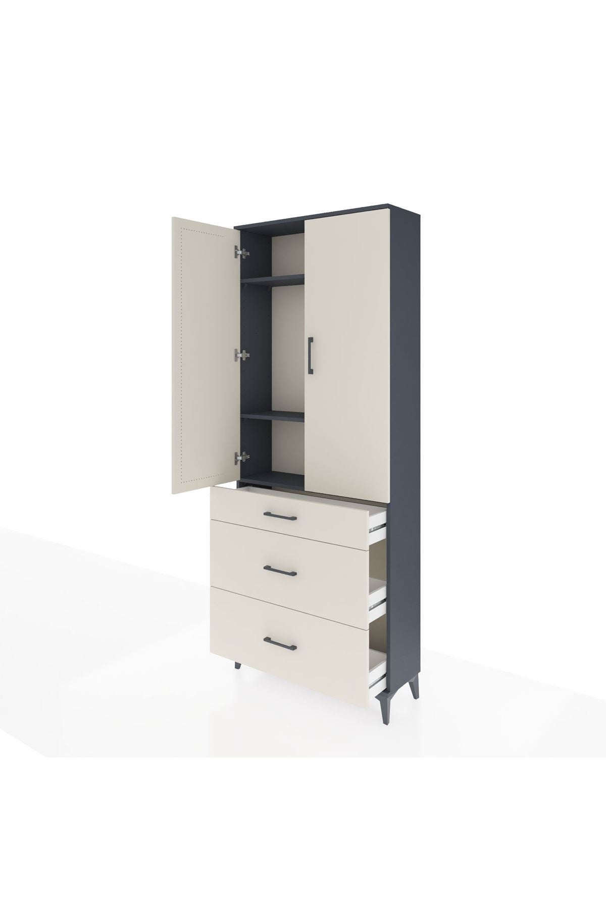 Arges Dolap 3 Raflı 3 Çekmeceli 2 Kapaklı 88x30x221 Antrasit-Aytaşı