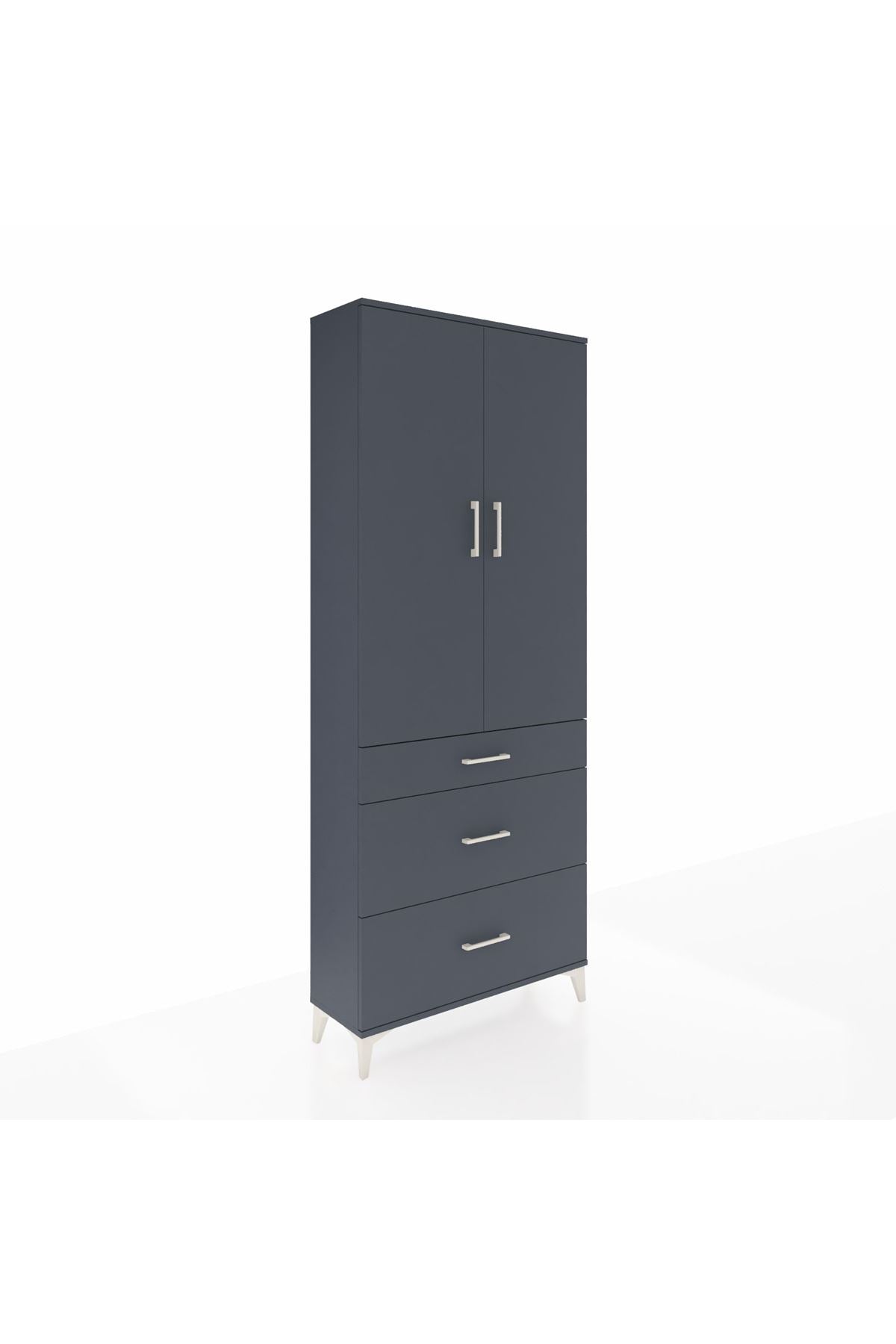 Arges Dolap 3 Raflı 3 Çekmeceli 2 Kapaklı 88x30x221 Antrasit-Antrasit
