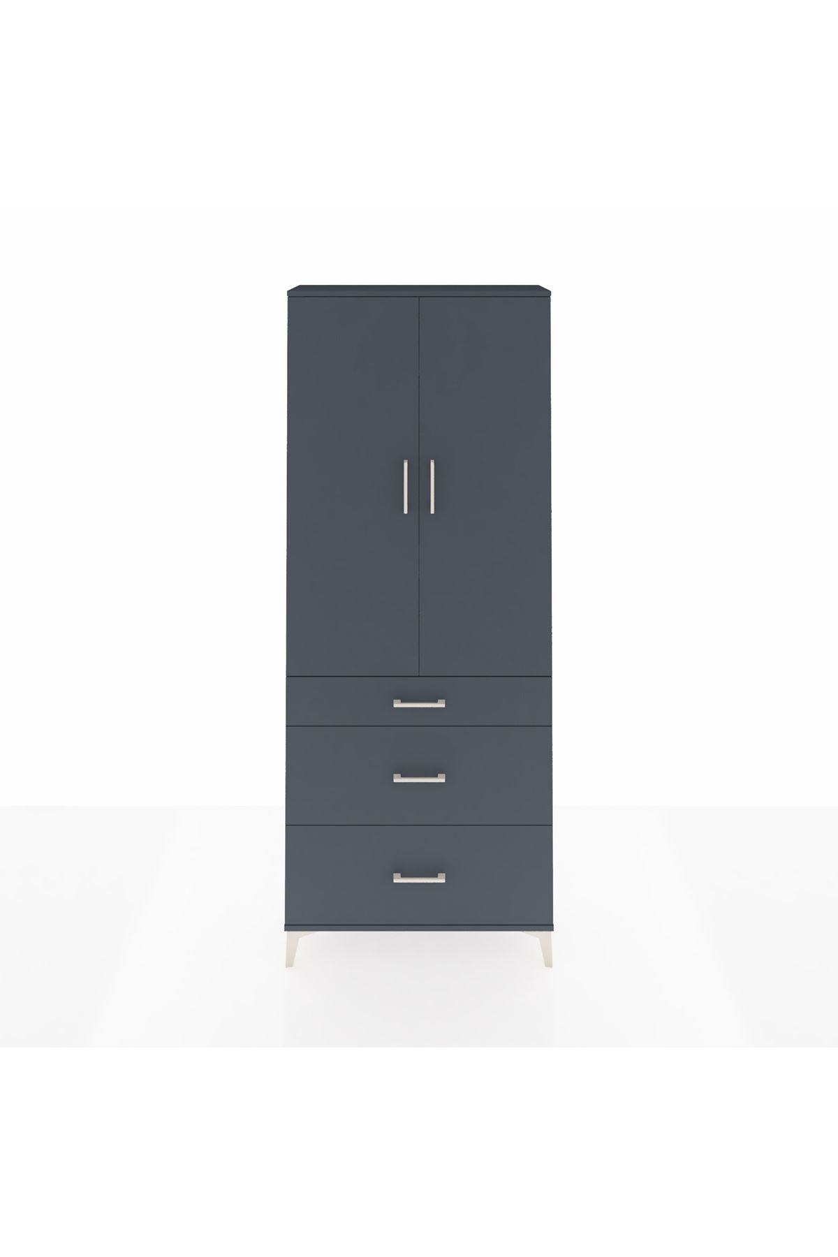 Arges Dolap 3 Raflı 3 Çekmeceli 2 Kapaklı 88x30x221 Antrasit-Antrasit