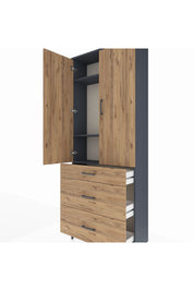 Arges Dolap 3 Raflı 3 Çekmeceli 2 Kapaklı 88x30x221 Antrasit-Çam