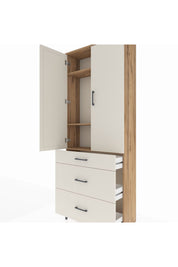 Arges Dolap 3 Raflı 3 Çekmeceli 2 Kapaklı 88x30x221 Çam-Aytaşı
