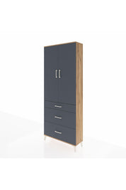 Arges Dolap 3 Raflı 3 Çekmeceli 2 Kapaklı 88x30x221 Çam-Antrasit